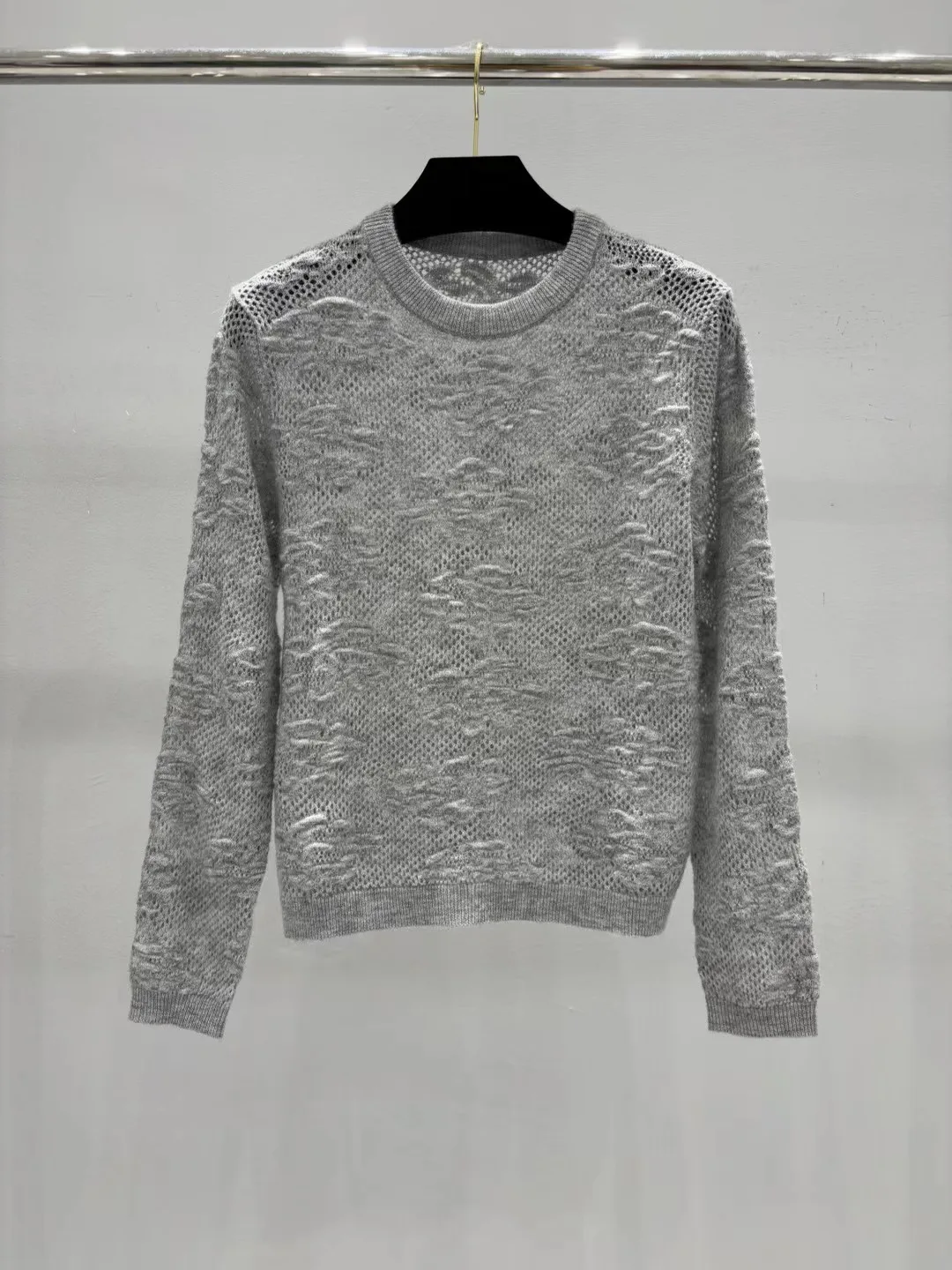 Women's Autumn Long-Sleeve Crew-Neck Floral Cut-Out Knit Top