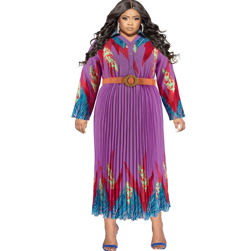 XL-5XL Plus Size African Dresses for Women Autumn Elegant African Long Sleeve V-neck Pleat Maxi Dress Dashiki African Clothing image 6