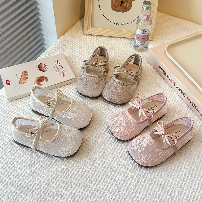 

Girls' Mary Jane Shoes Summer New Mesh Breathable Non Slip Flats Lightweight Comfortable Soft Sole Fashion Bow Knot Casual Shoes