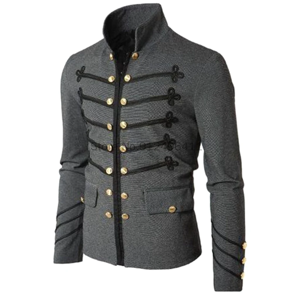 Steampunk Men Gothic Clothing Military Jackets Medieval Vintage Jacket Stand Collar Rock Frock Coat Men\'s Retro Punk Coat