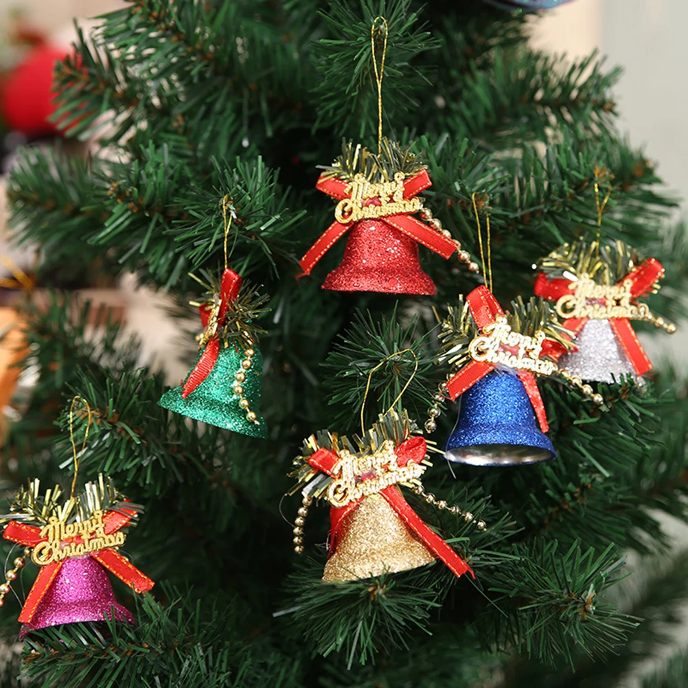 

6Pcs Colorful Glitter Mini Bells Christmas Tree Decoration Pendant Ornament Xmas Holiday Home Store Hotel Restaurant Decor