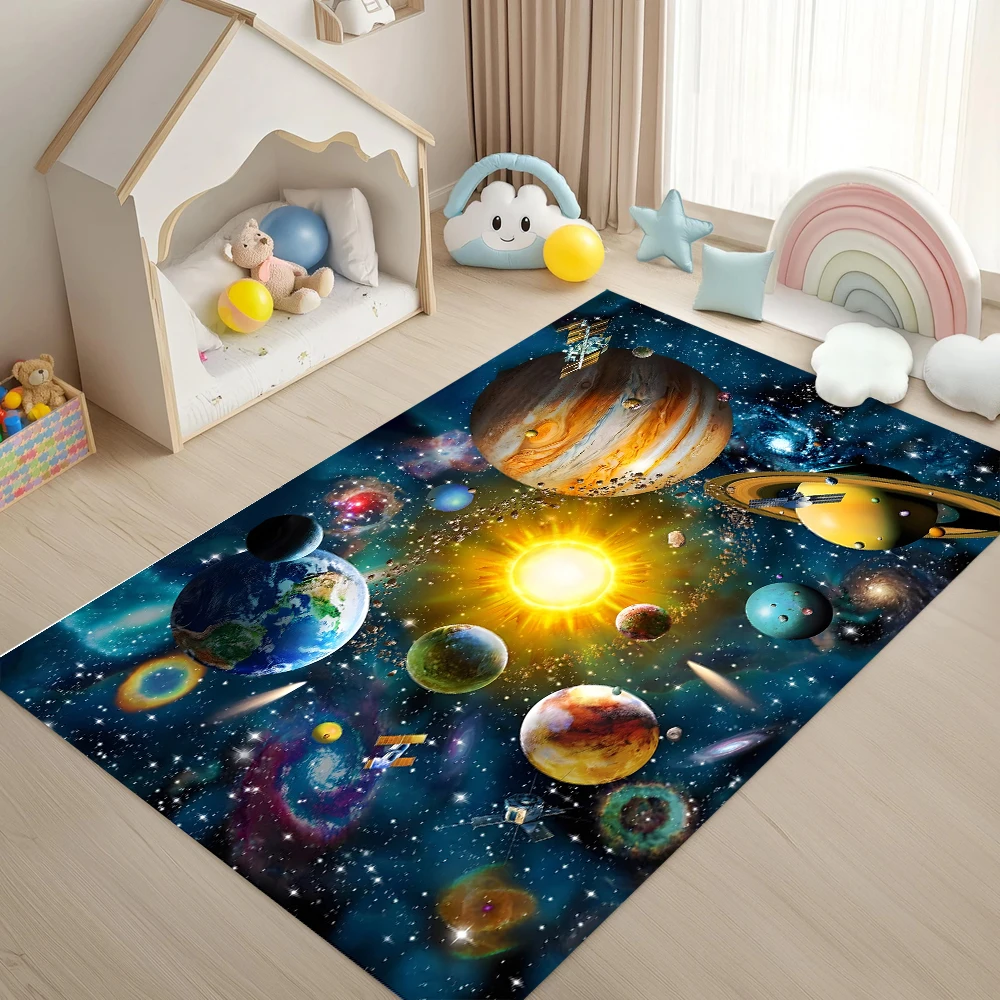 Creative Universe Planet Rug for Living Room Mats Non-Slip Yellow Blue Stars Carpet Area Rug Door Mat Bath Mat Bedside Carpet