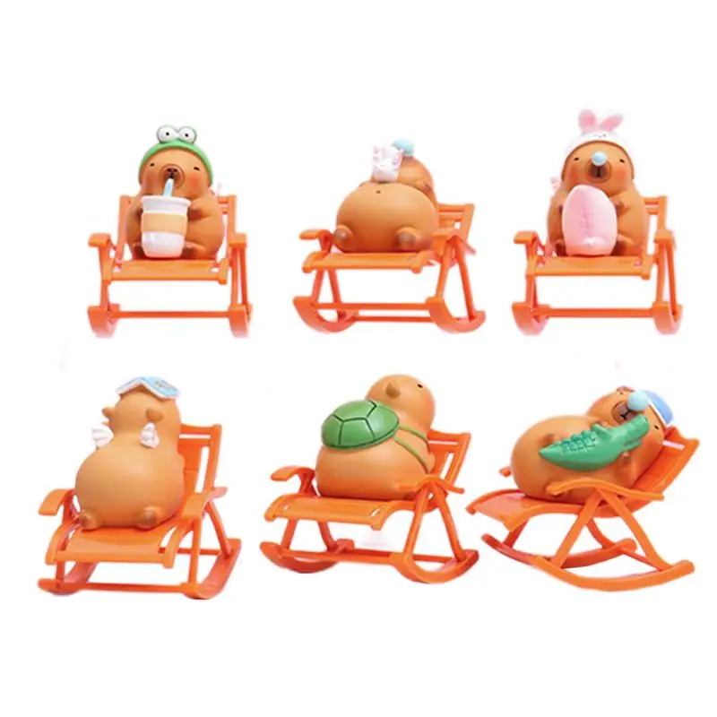 Tiny Capybara Figurines Tiny Capybara Figures Rocking Chair Rocking Chair Animal Figurines Statue Ornaments Cartoon Rocking