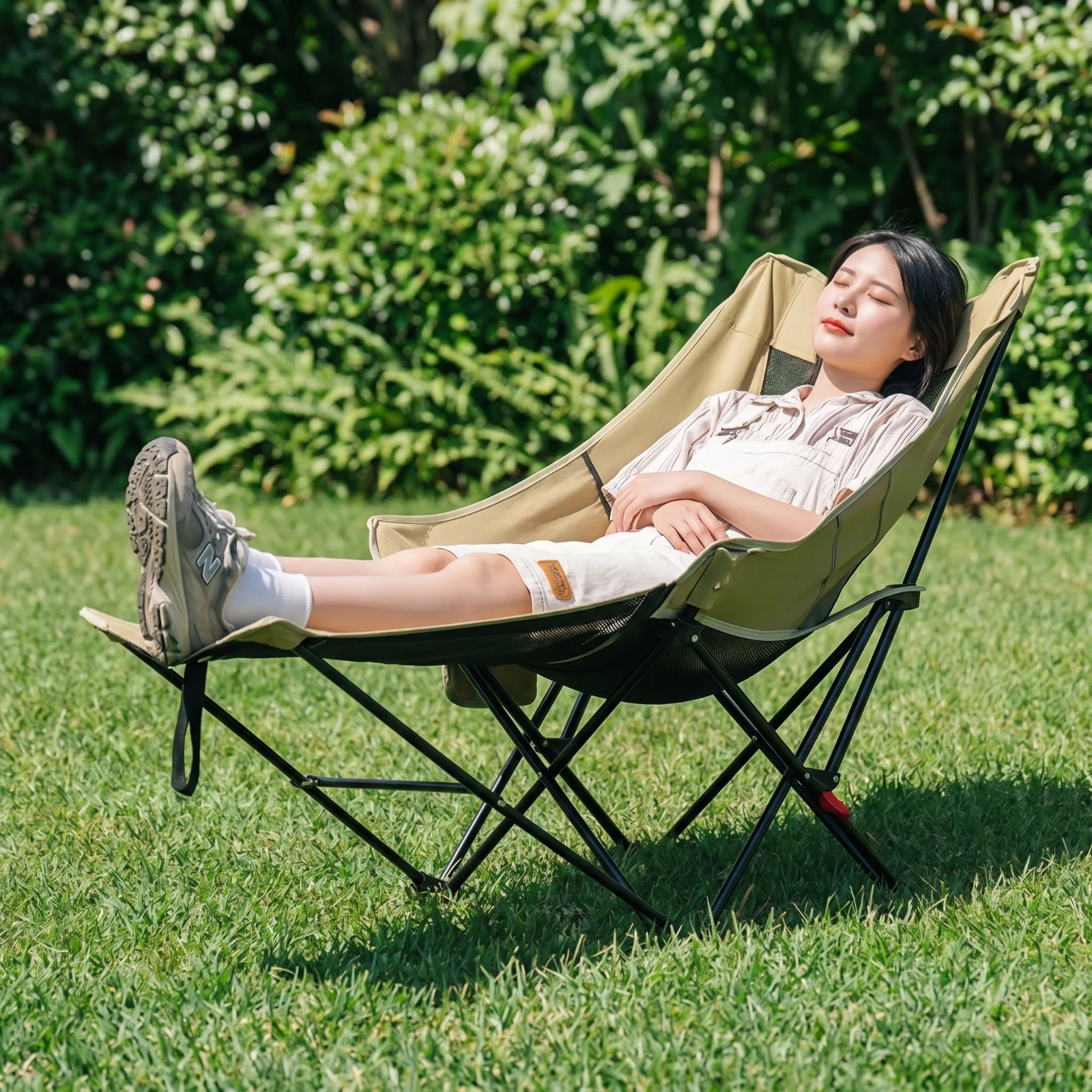 Moon Chair with Leg Rest Collapsible Reclining Camping Chair Foldable Lawn Lounger Portable Supportive for Campers, Beach view 2