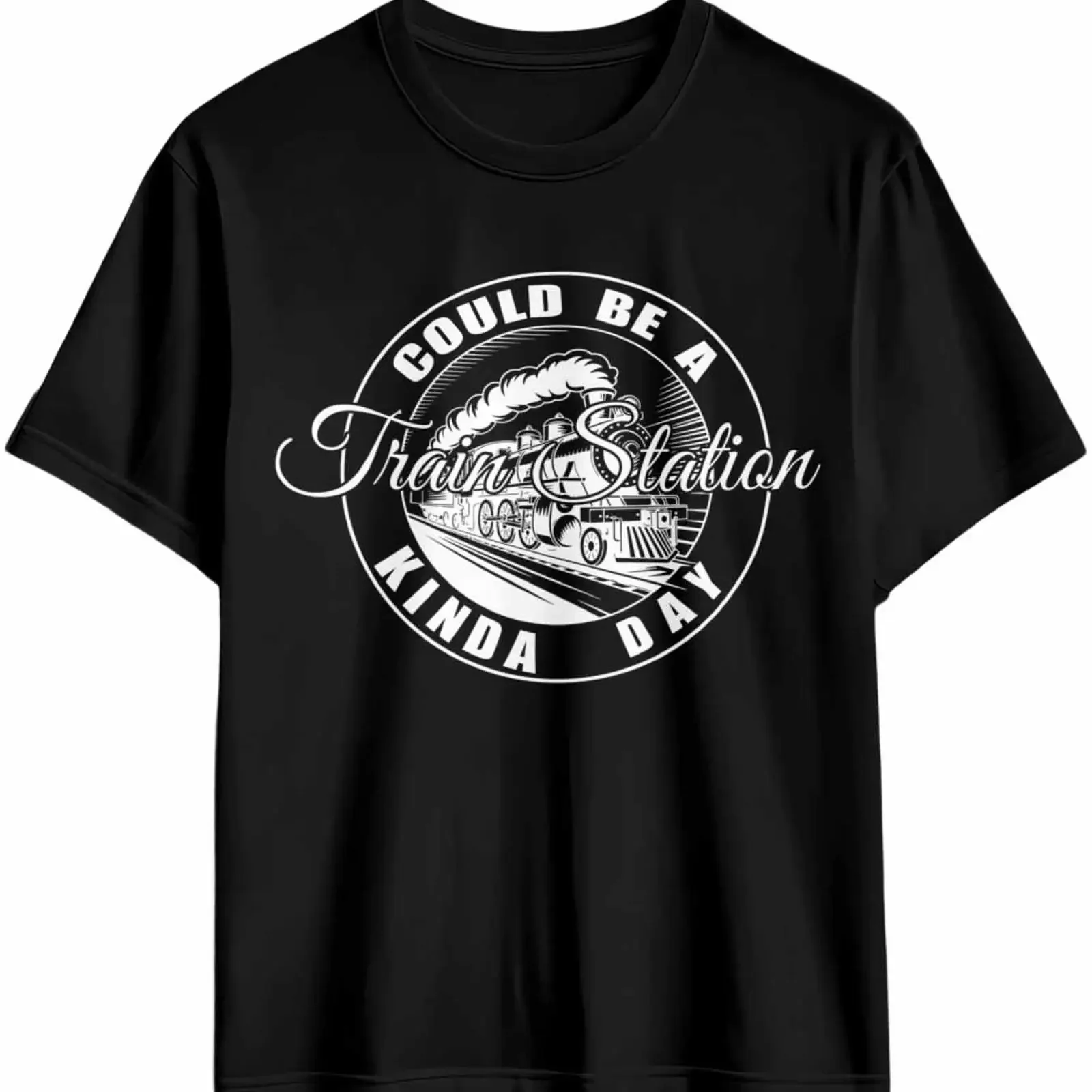 Could Be A Train Station Kinda Day Vintage Steam T Shirt Men's  Casual Crew Neck vintage Washed Slightly homme Comfortable