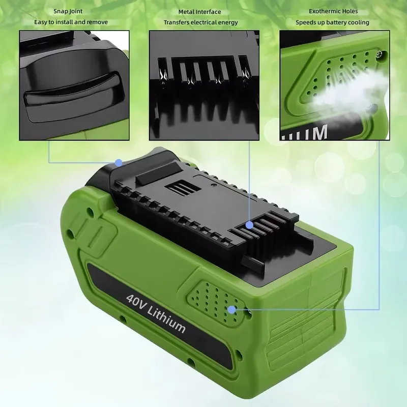 For Glibo 40V Lithium Battery Compatible with Lawn Mower Lawn Hair Dryer Chain Saw Hedge Trimmer Universal Battery Pack