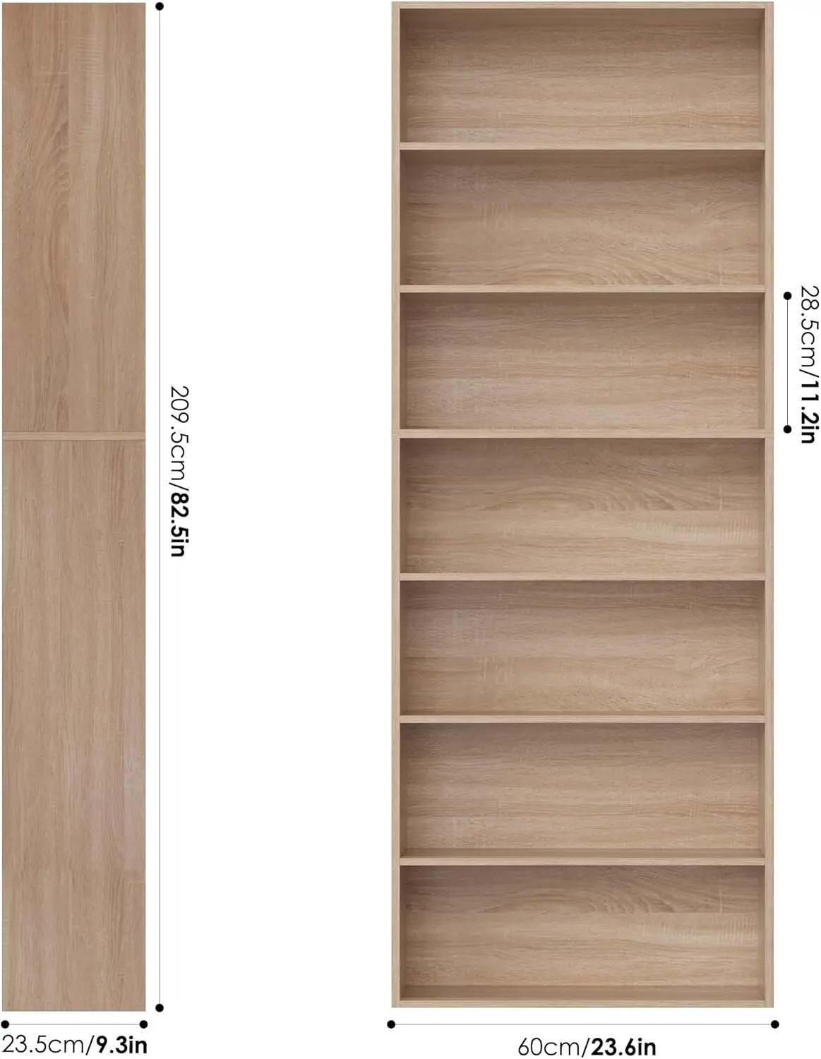 Bücherregal، Regal mit 7 Facherern، Bücherschrank، Standregal، Aufbewahrungsregal، فور Wohnzimmer Büro Schlafzimmer، 209,5 × 60 ×