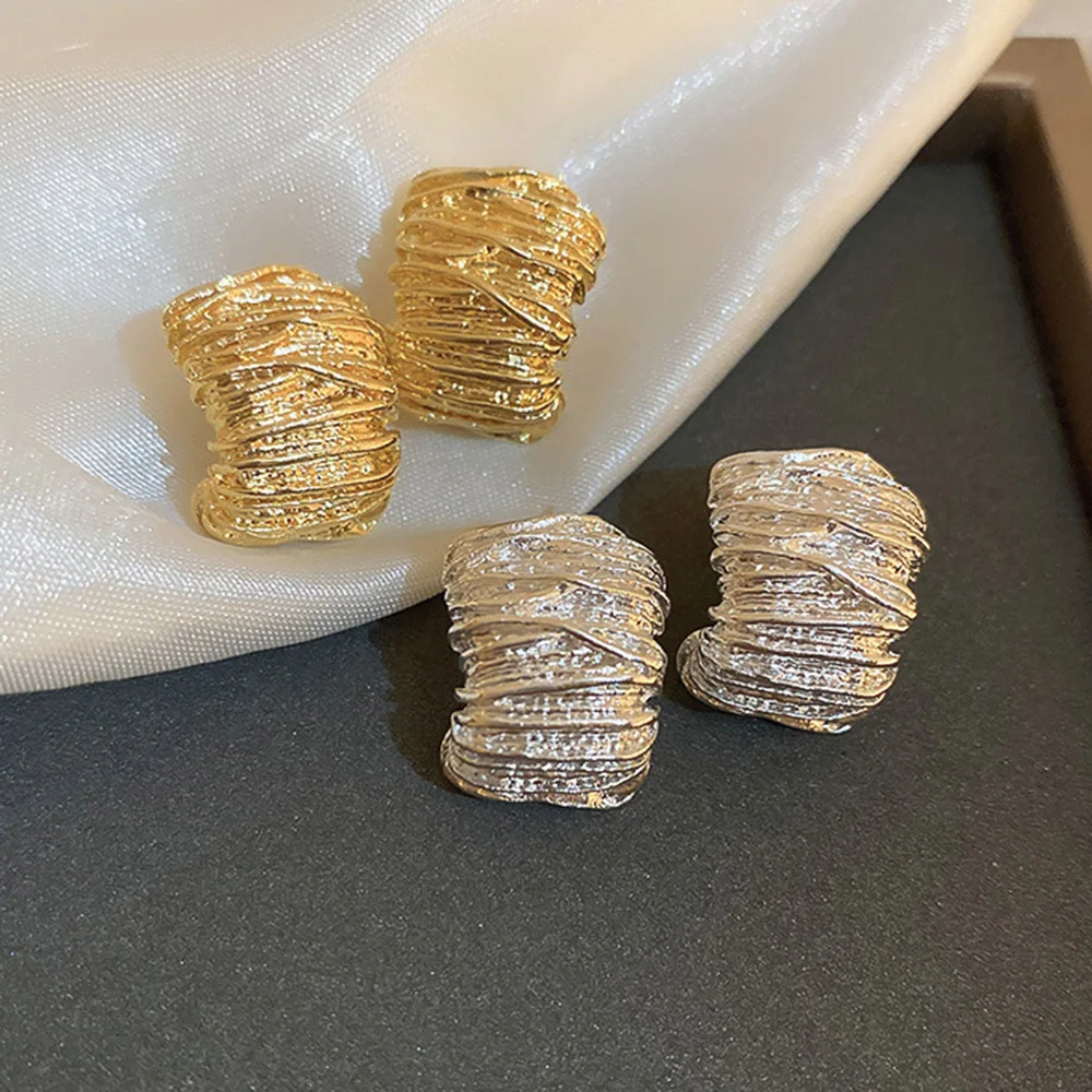 Geometric Metal Irregular Grain Clip on Earrings for Women Punk Style Personality Earrings Travel Party Jewelry Gift