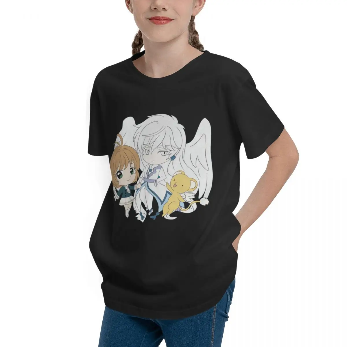 Teeanger Card Captor Sakura Petit Trio For Basic Short Sleeve T-Shirt Funny Retro Tshirt Novelty High quality