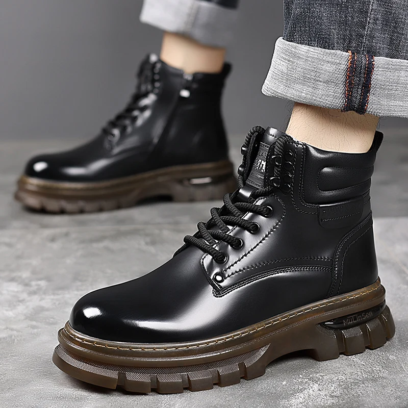 New Fashion Brand Men's Outdoor Casual Thick Soled High Top Shoes Workwear Boots Autumn and Winter Men's Retro Suede Warm Boots