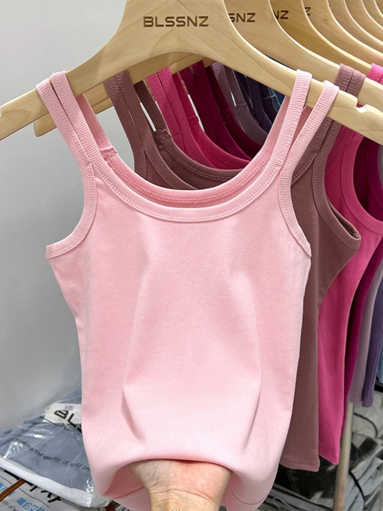 

2025 Summer Solid Color Basic Ribbed Knited Tank Top Women Vintage Sleeveless Camis Girls Streetwear Soft Tees Sexy Crop Tops