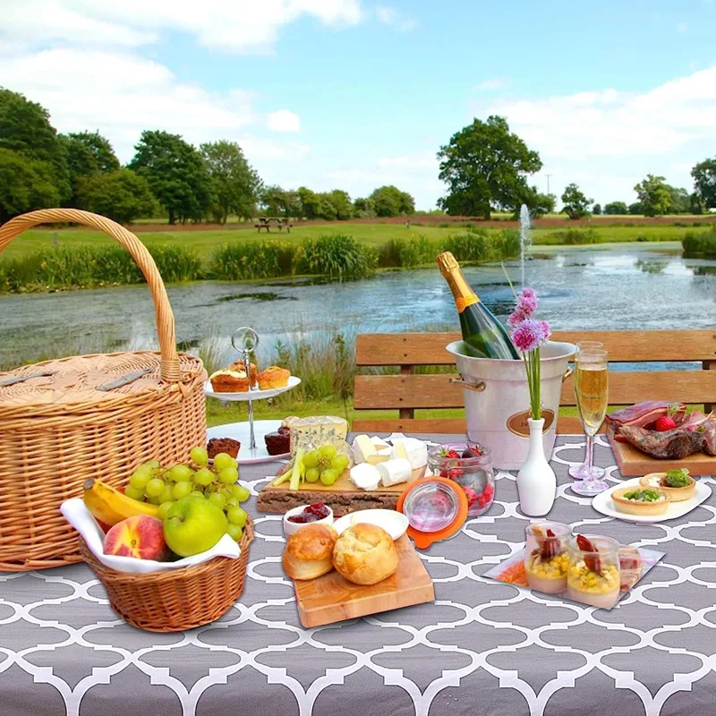 Rectangle PVC Table Cover Backed Vinyl Tablecloth Waterproof Elastic Table Cloth for Party Decor Picnic Camping Outdoor30X48inch