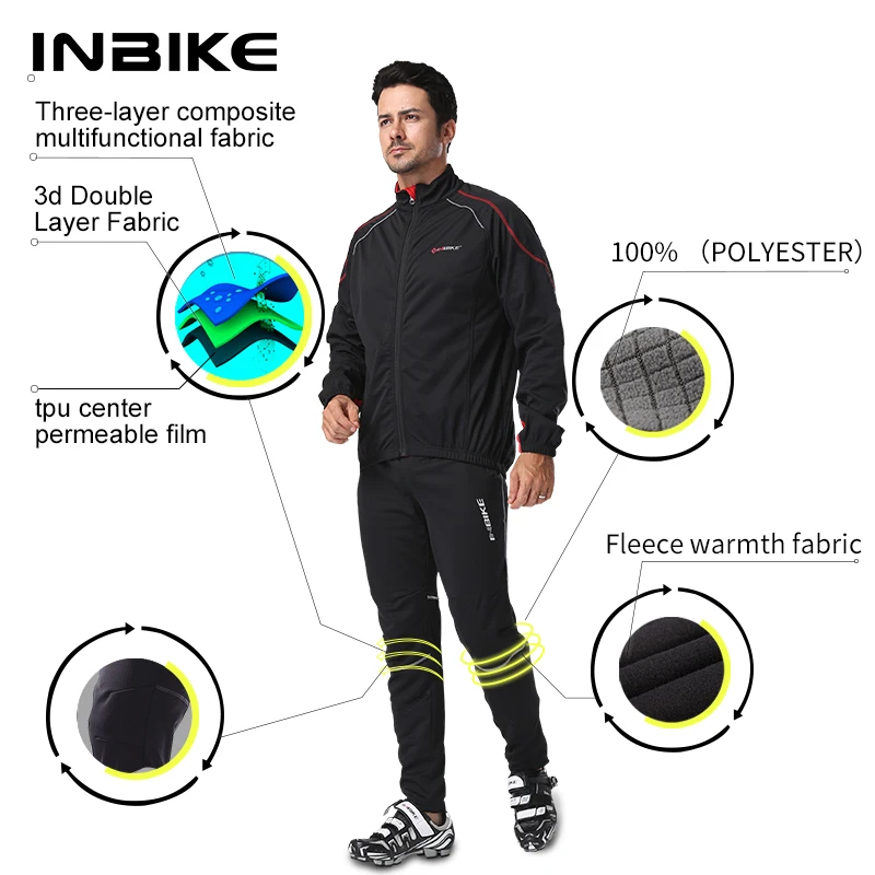 INBIKE Winter Radfahren Hosen Männer Fleece Sport Reflektierende Hosen Warm Halten Thermische Fahrrad Bike MTB Hosen Lauf Kleidung IN071