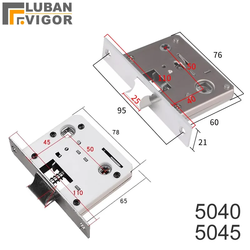 5040 5045 Single Tongue Lock Body Heavy Spring Large Oblique Tongue Stainless Steel Lock Body, Bathroom, Door Lock Accessories
