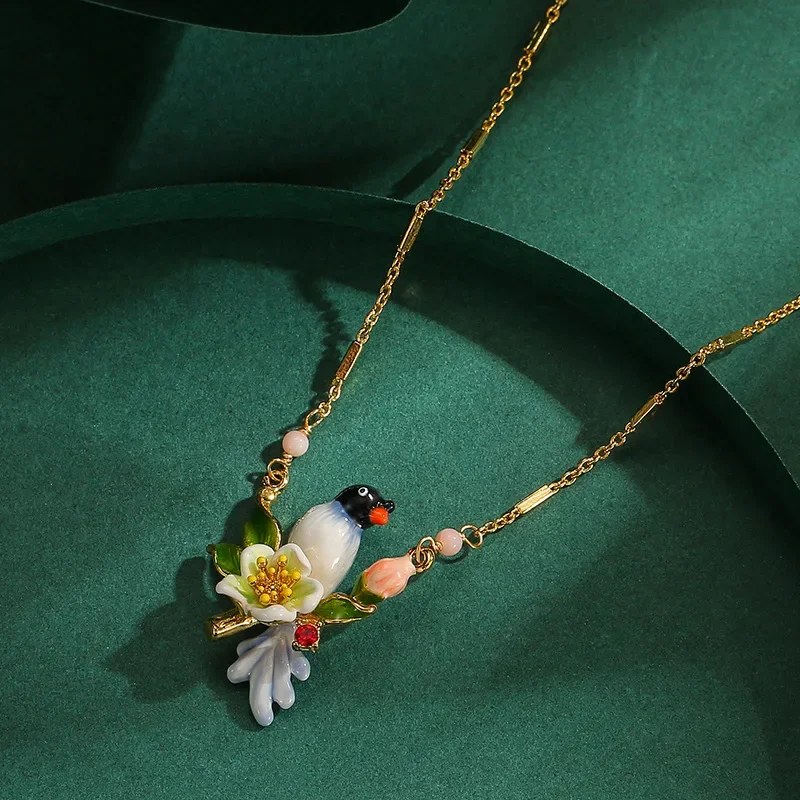 New Arrival Handmade Blue Grey Enamel Bird Pendant Necklace Fancy Birthday Gift Statement Jewelry Cute 3D Sparrow Beautiful Flow