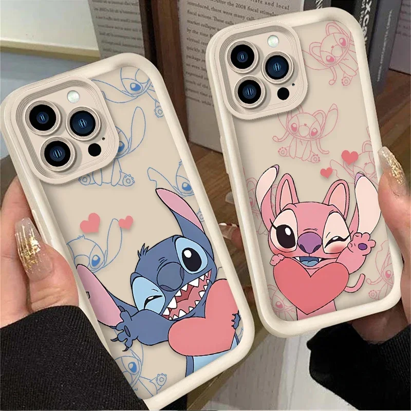 Lovely Disney Stitch Angel Clear Case for iPhone 15 14 13 12 11 Pro Max XS X XR 8 7 Plus SE 2020 Shockproof Silicone Cover