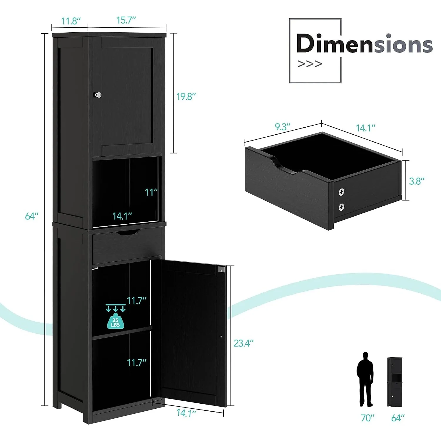 Bathroom Storage Cabinet, Narrow Storage Unit for Small Spaces, Freestanding Modern Cabinet with Adjustable Shelves, Customized