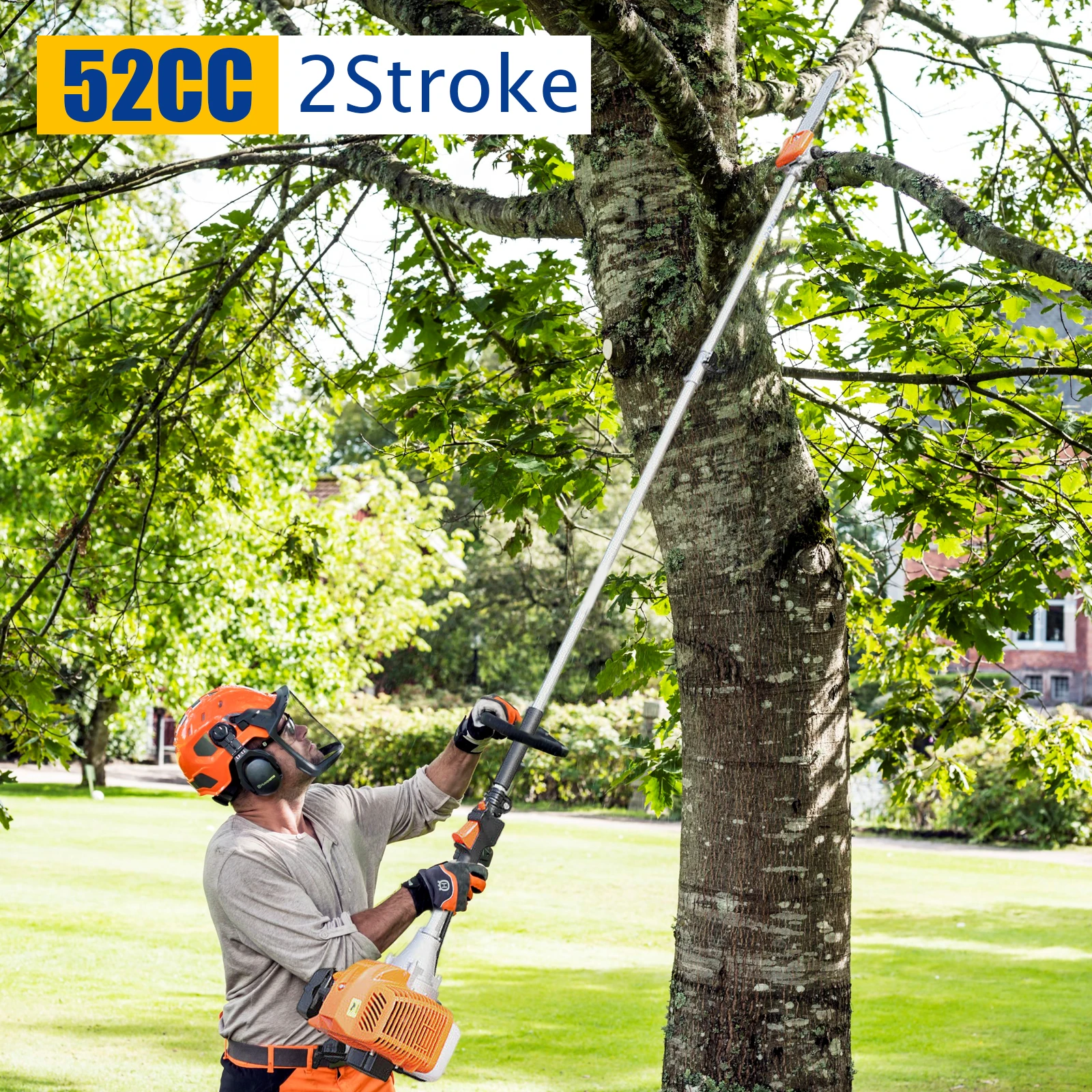 

Pole Saw Gas Powered 2-Stroke 52cc Air Pruning 90.55" Stretch Retractable Tree Trimmer Cordless Long Hedge Extend Strap Chainsaw