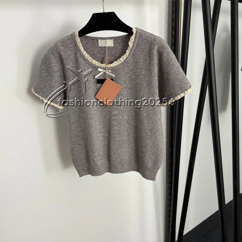 

Elegant Short Sleeve Sweater with Lace up Contrast Women's Clothing Beauty 0326543580