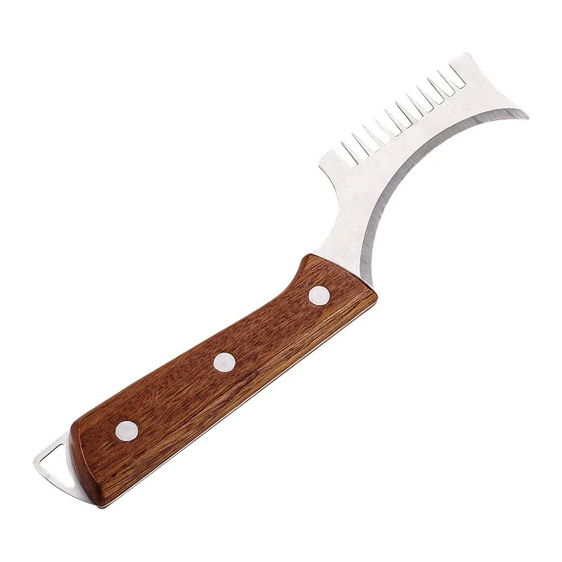Household 430 Stainless Steel Onion Slicer, Sharp Sparse-Tooth Green Onion Shredder with Wooden Handle, Kitchen Vegetable Cutter
