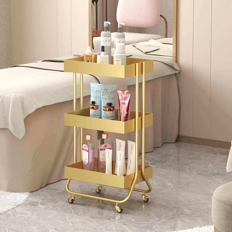 Multi-Layer Iron Beauty Trolley, Nail Art Tool Storage, Mobile Salon Organizer, Versatile Trolley, Gold