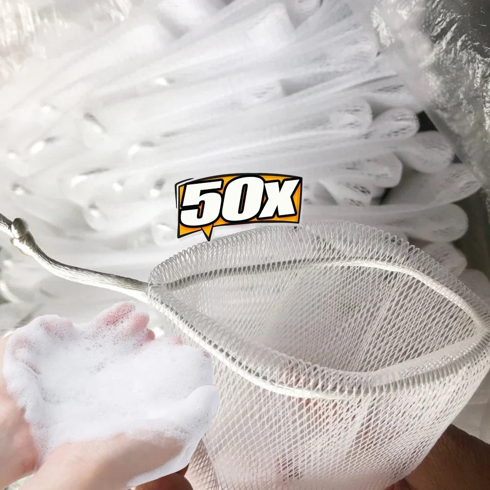 50Pcs Soap Foaming Net Portable Mesh Soap Bag Body Wash Soap Foaming Net Bag Bathroom Soaps Exfoliating Mesh Bags For Shower