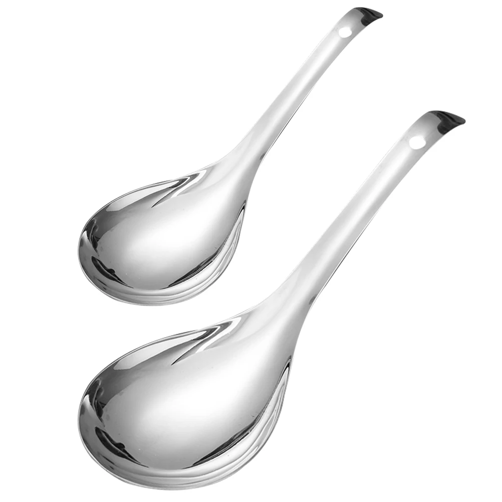 

2Pcs Rice Spoon Stainless Steel Non stick Thickened Soup Spoon Large Size Easy Clean Kitchen Utensils Home Hotel