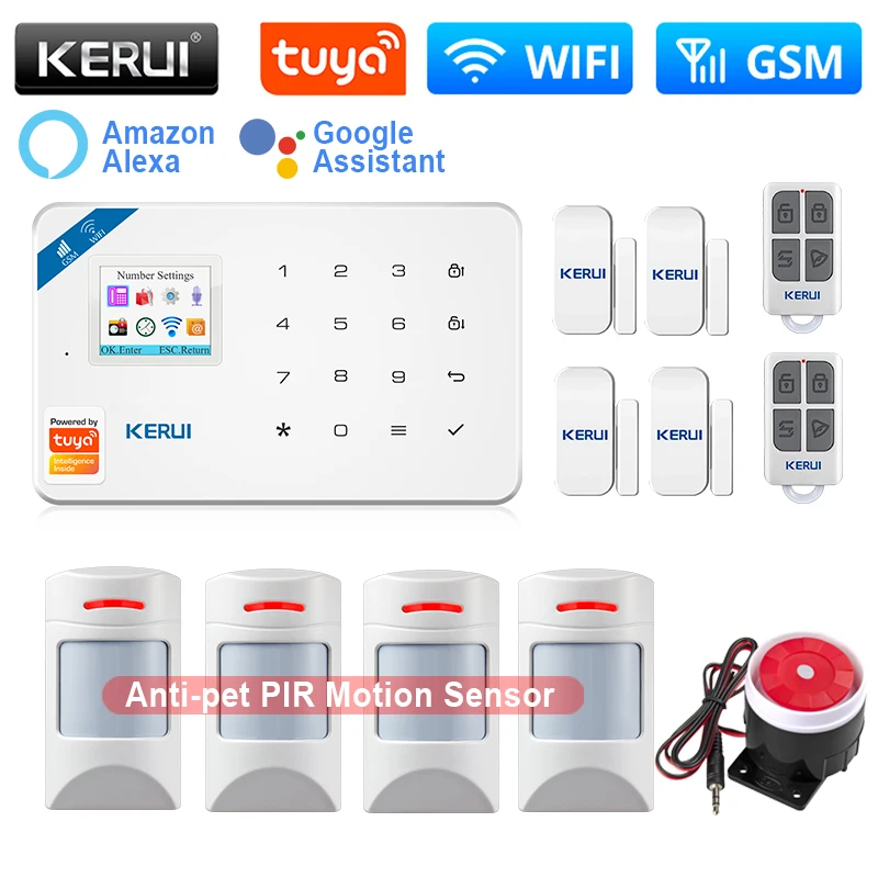 

KERUI W181 Alarm System Home Kit WIFI GSM Tuya Smart House Support Alexa Anti-pet Motion Sensor Door Sensor 120DB Siren Remote