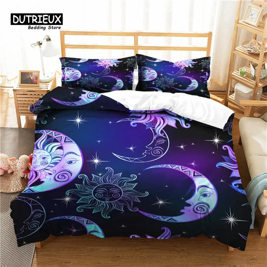 

Sun And Moon Duvet Cover Exotic Galaxy Stars Bedding Set Microfiber Astrology Comforter Cover Queen For Kids Boys Teens Bedroom