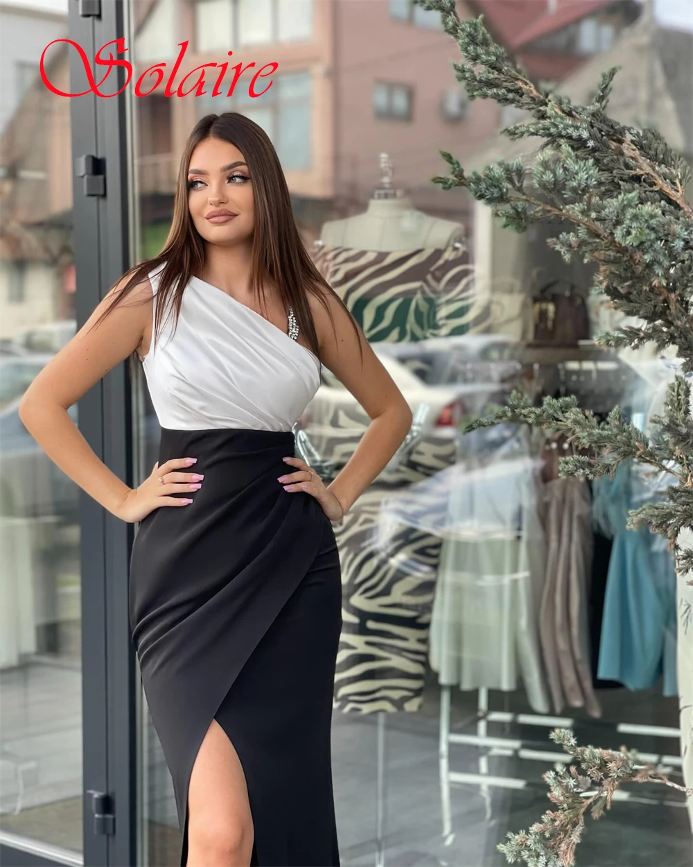 Robes de bal formelles personnalisées, asymétrique épaule dénudée, robe de soirée en Jersey Simple, couleur contrastée classique, robes d'occasion sur mesure