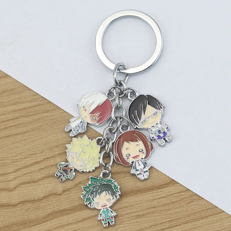 Anime Hero Academia Keychain Cartoon Figure Midoriya Izuku Bakugo Katsuki Todoroki Shoto Alloy Keyring Backpack Accessories Gift