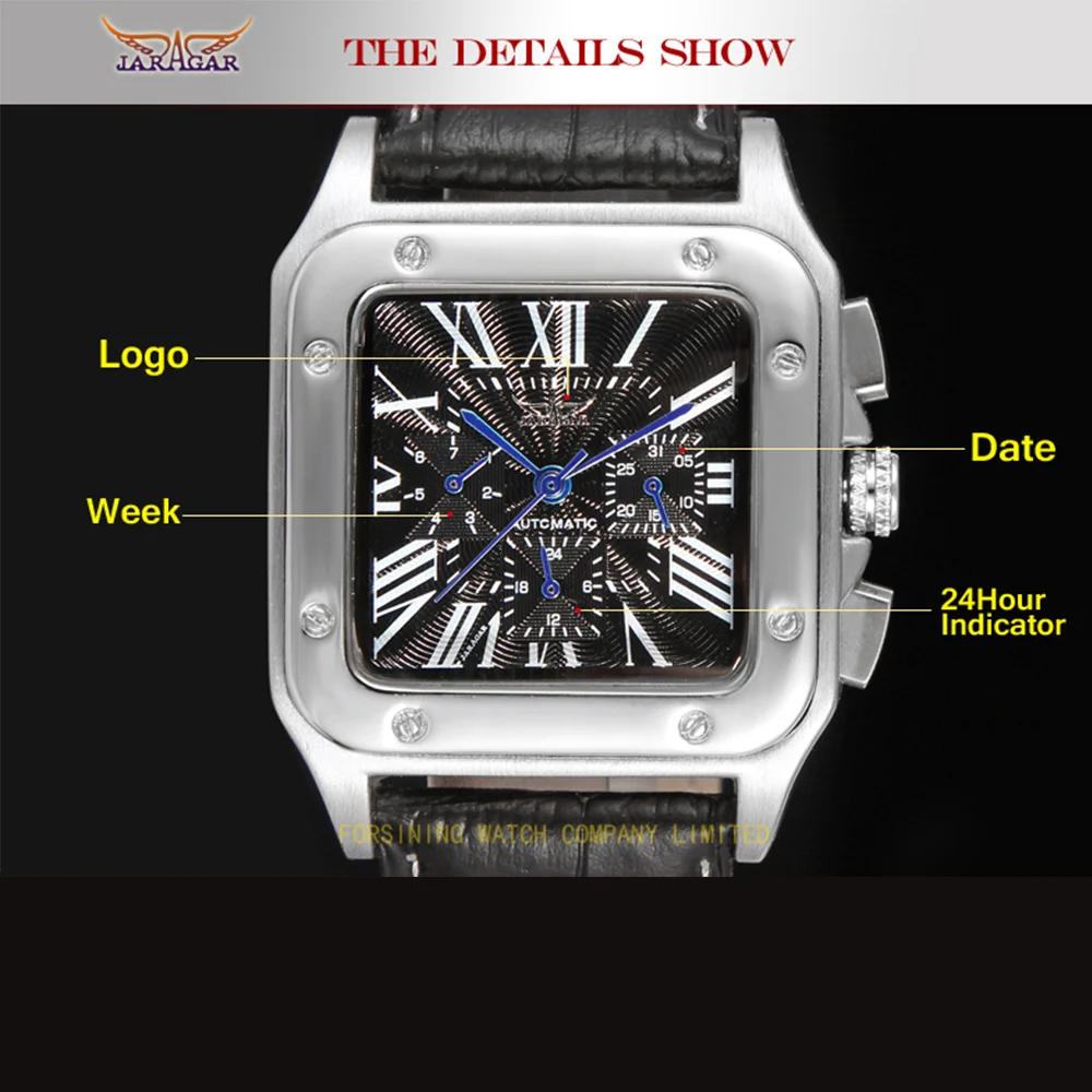 Forsining Watch Men Fashion Automatic Mechanical Reloj Square Leather Strap Waterproof WatchesTop Brand Luxury Luminous Clock