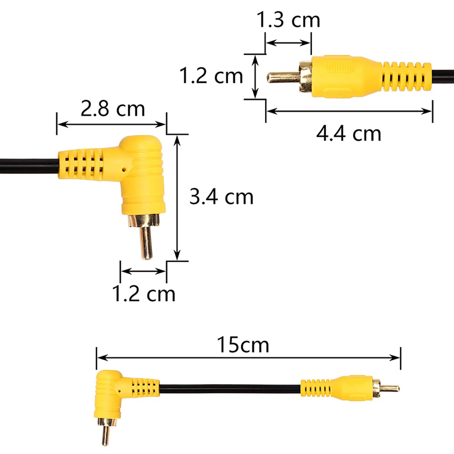 2pcs Short 90 Degree RCA Phono Male to Male Stereo Audio Cable Gold for Speaker AMP Turntable Receiver Home Theater Subwoofer