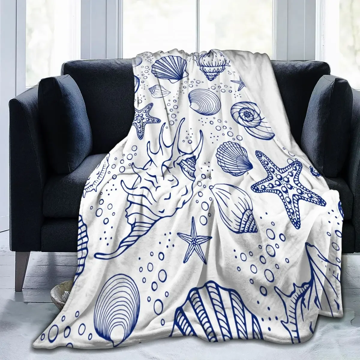 Seashells Starfishes Marine Blankets Coral Fleece Plush Warm Throw Blankets for Bed Bedroom Quilt