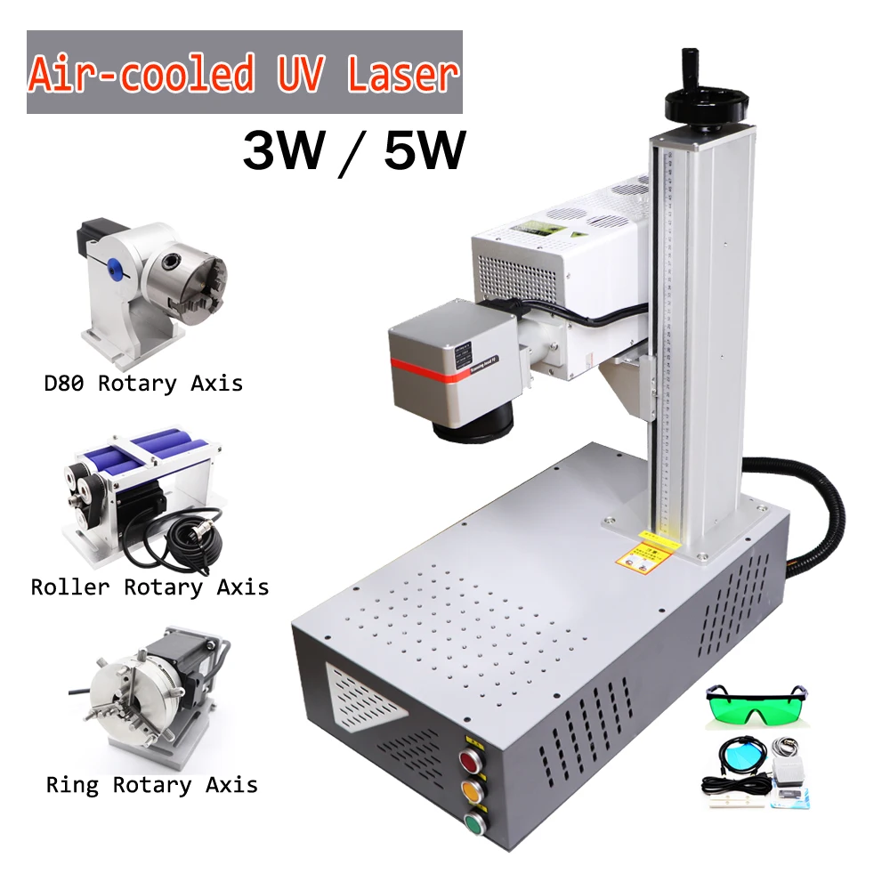 Support Lighburn Air-cooled 3W 5W UV Fiber Laser Marking Machine with Rotary Metal Plastic Crystal Glass Wood Engraving EZCAD