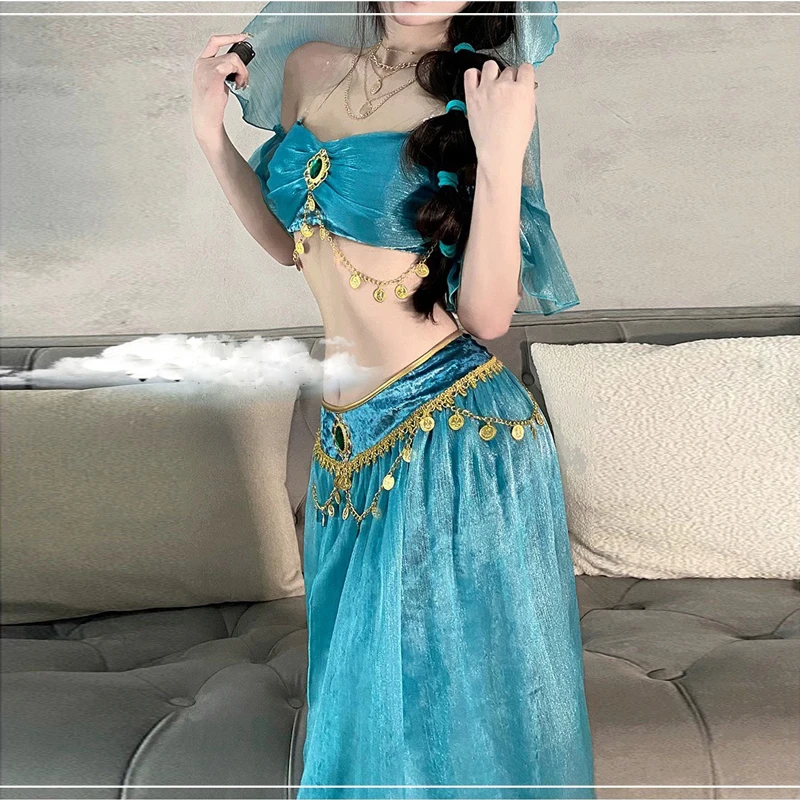 Festival costumi da principessa araba danza indiana ricama Bollywood Jasmine Costume Party Cosplay Jasmine Princess Fancy Outfit