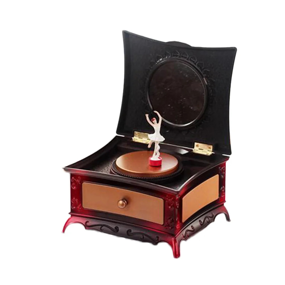 Plastic Ballet Dancer Jewelry Box Music Box Classic Red Dresser Mirror Storage Case for Gift