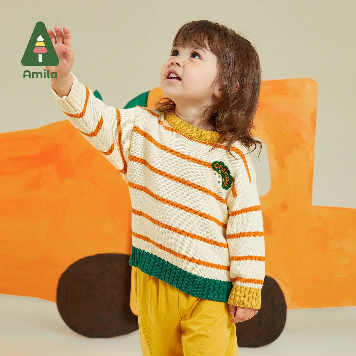 Amila Baby Personal Warmth 2023 Autumn New Stripe Versatile Towel Pattern Soft Color Scheme Sweater For Boys Girl Kids Clothes