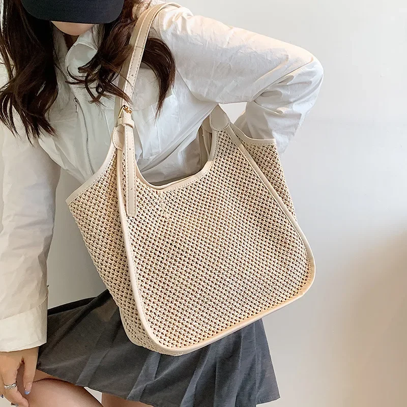 Bolso de hombro bohemio con diseño hueco para mujer, bolso de mano de gran capacidad con hebilla magnética para axila, 2023