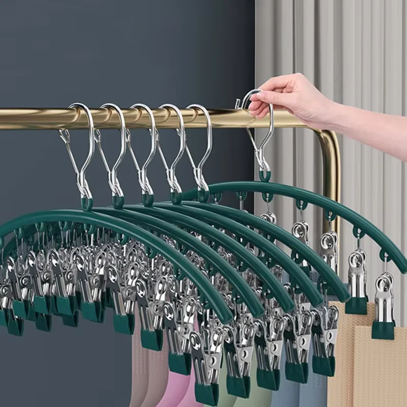 

10 Clips Stainless Steel Sock Clip Pace-Saving Arc Sock Drying Rack Windproof Non-slip Clothes Rack Underwear Clip Towel Hanger