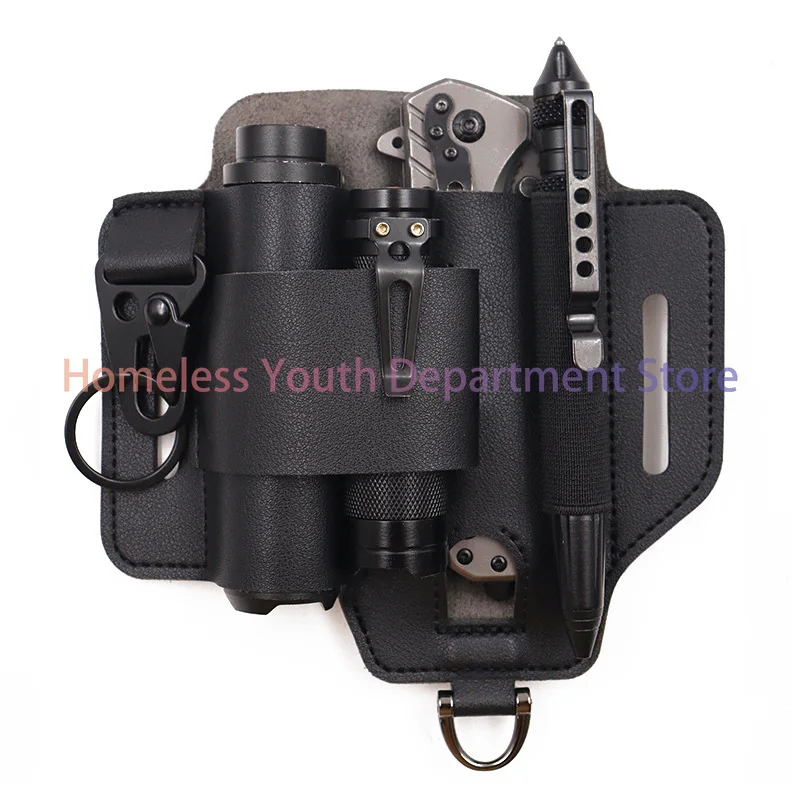 EDC Tool Leather Case, Wilderness Survival Storage Fanny Pack Outdoor Flashlight Cover Knife Cover