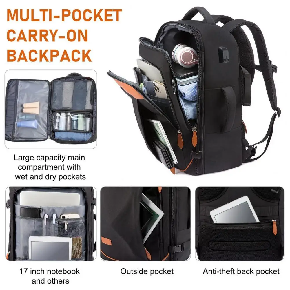 Carry-on Backpack with Luggage Strap Capacity Travel Backpack with Small Storage Bags Shoe Bag Breathable Shoulder Strap Flight