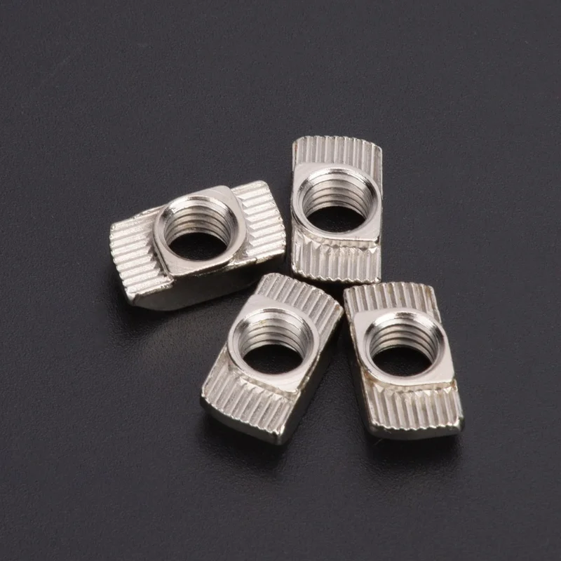 100 ชิ้น น็อตแบบ T-slot ชุบนิกเกิล เหล็กกล้าคาร์บอน ตัวล็อคแบบเลื่อน สำหรับโปรไฟล์อะลูมิเนียม (M8)