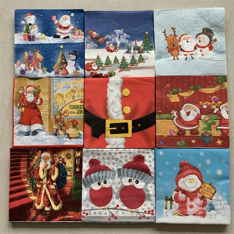 20 vintage Christmas napkin paper tissue Xmas Santa Claus deer snow flower handkerchief decoupage wedding birthday party decor