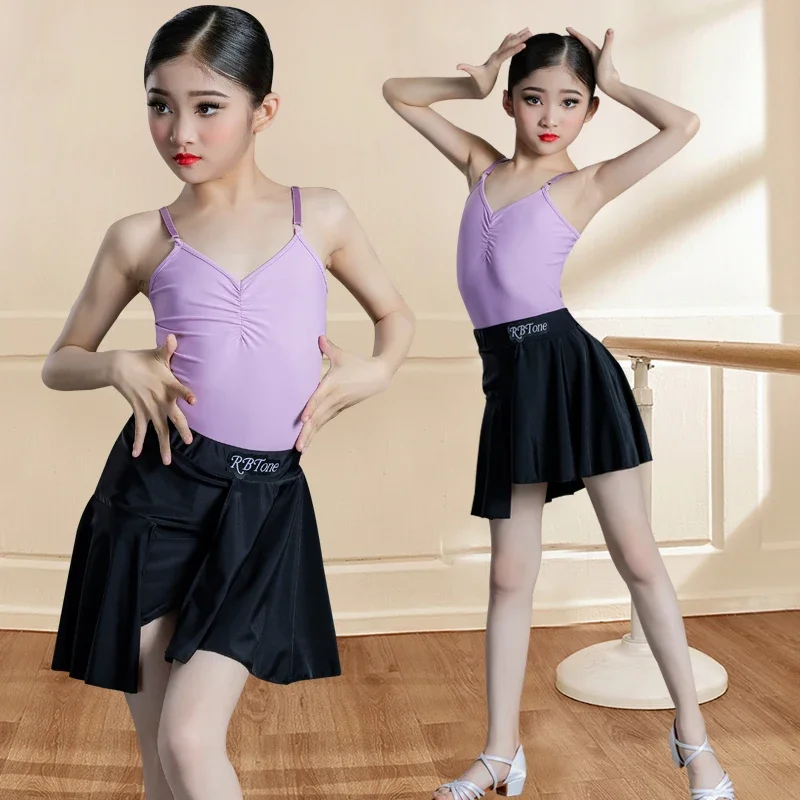 Purple Latin Dance Costume Girls Summer Cha Cha Rumba Dance Dress Child Ballroom Performance Suit Kids Latin Practice Clothes