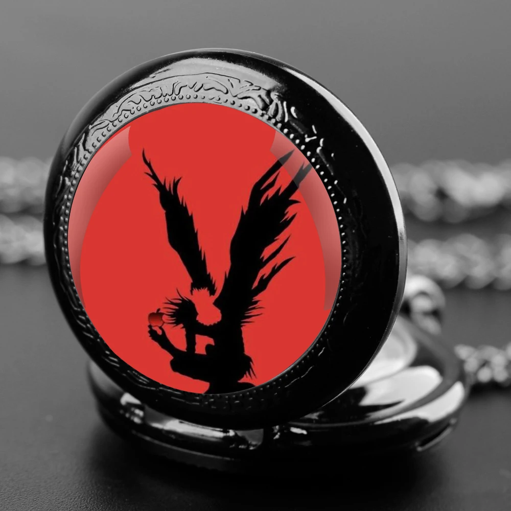 ساعة جيب كوارتز بتصميم ملاحظة الموت من الرسوم المتحركة مع سلسلة متينة للرجال والنساء والأطفال هدية عيد ميلاد فريدة من نوعها