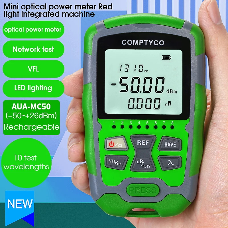 COMPTYCO AUA-MC50 Rechargeable Optical Power Meter(OPM -50 to +26dBm) + Visual Fault Locator(VFL 1-50mw) FTTH Fiber Optic Tester