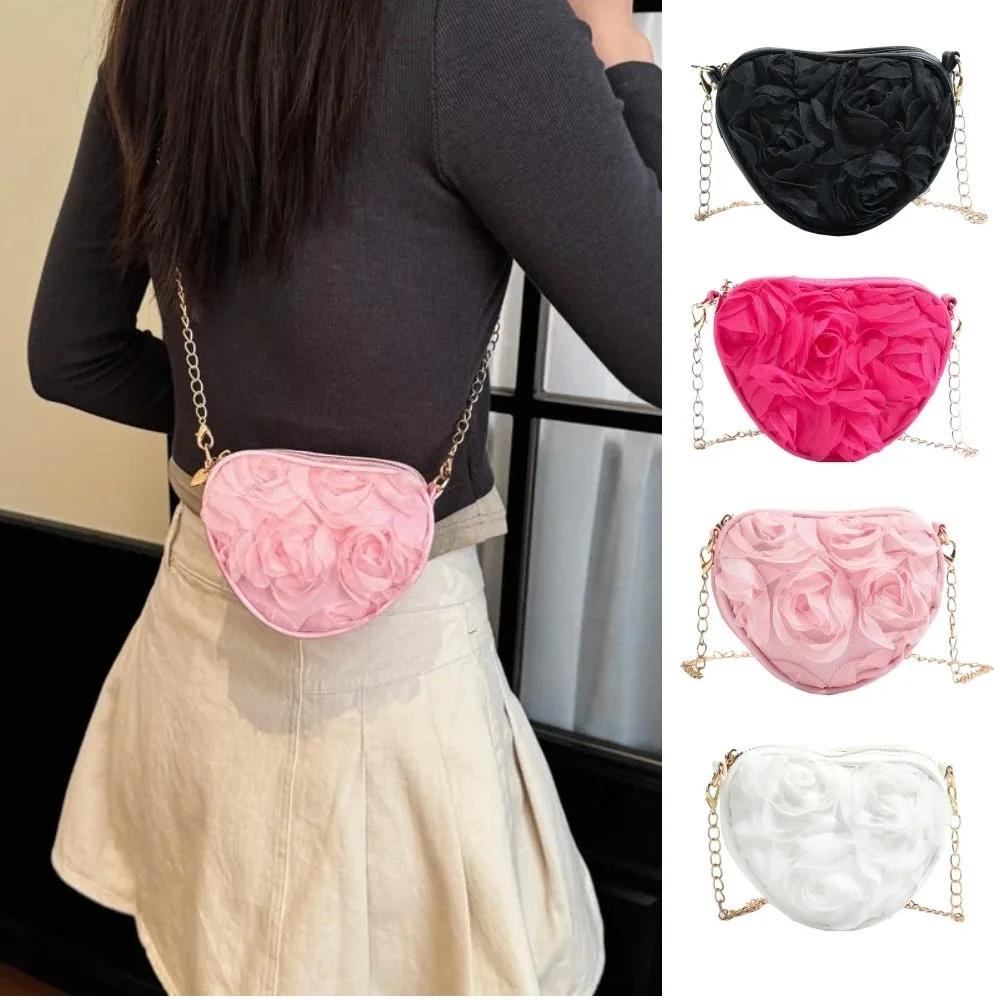 

Женская сумка через плечо из искусственной кожи в форме сердца, легкая сумка через плечо большой вместимости, сумка-тоут, сумка на молнии с цепочкой в ​​форме розы