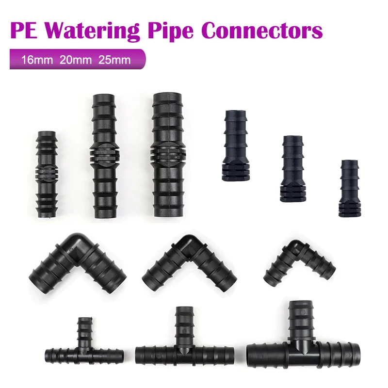 16mm 20mm 25mm PE Barb End Connectors Couplings Straight Tee Connector Micro Drip Irrigation Tube Repair Fitting Garden Watering