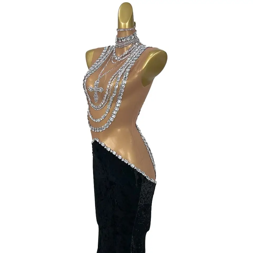 

Sparkly Crystals Sheer Mesh Ball Long Dresses for Sexy Women Birthday Celebrate Party Evening Dress High-end Floor-length Dress